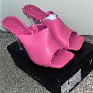 Azalea Wang Pink Open-Toe Mule with Clear Heel